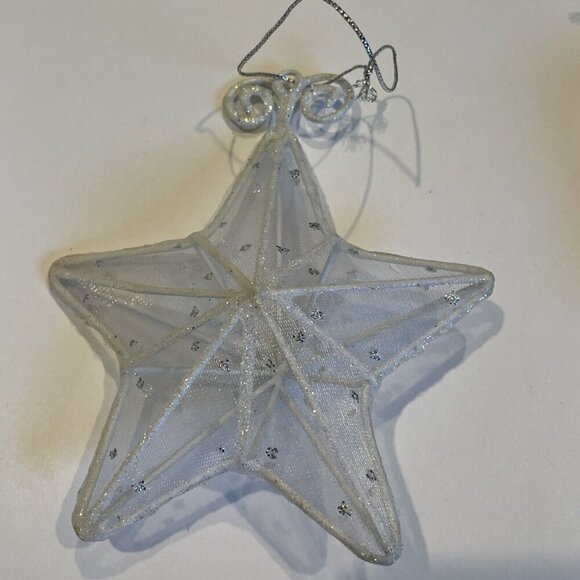 Vintage Christmas Tree Ornament 3D Metal and Glitter 1 Star & 5 Icicles Silver - Picture 3 of 11